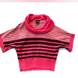 It's Our Time Hot Pink & Gray Striped Cowl Neck Top